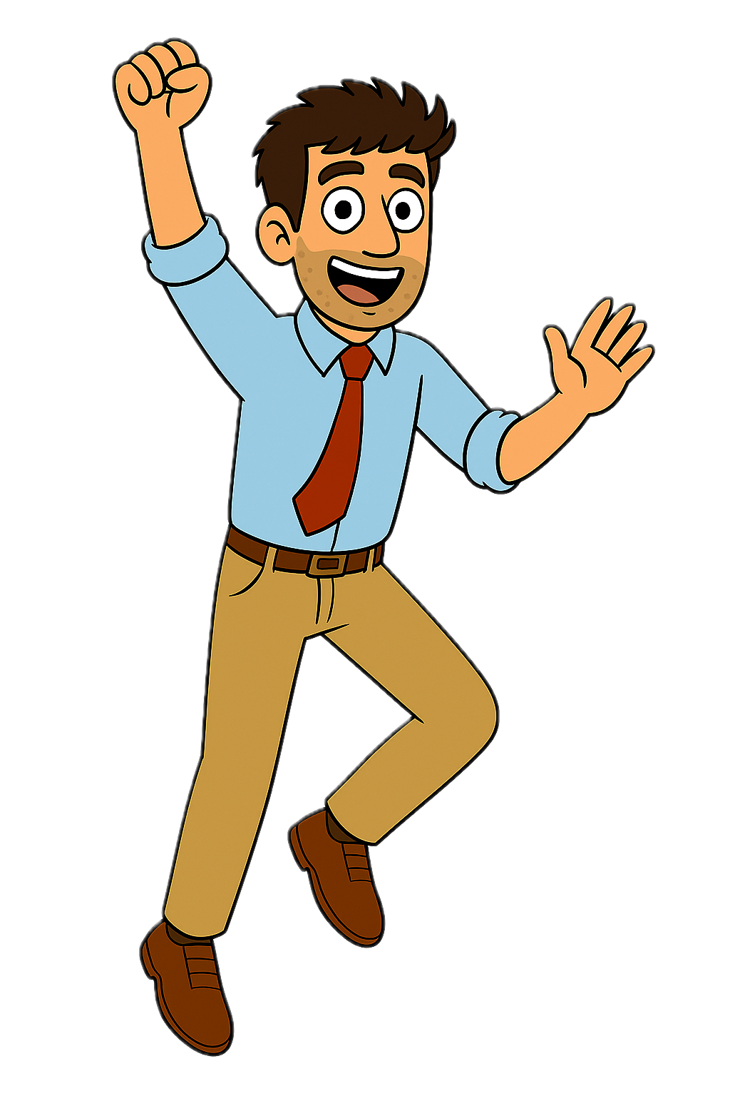 A cartoon of John celebrating with his arms in the air