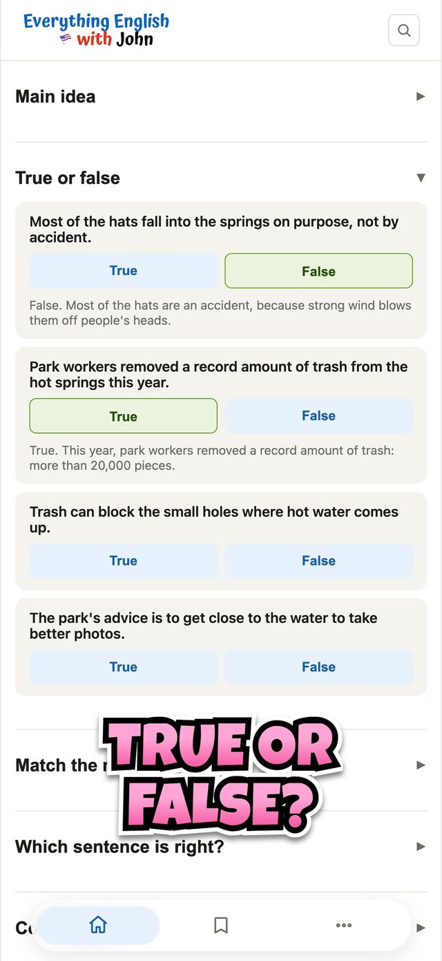 True or false questions about the story